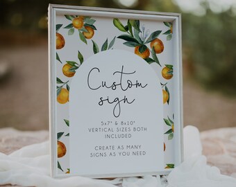 Little Cutie Editable Custom Sign Template, Citrus Gender Neutral Baby Shower Signage, Orange Baby Shower Custom Sign, Printable Sign, BD167