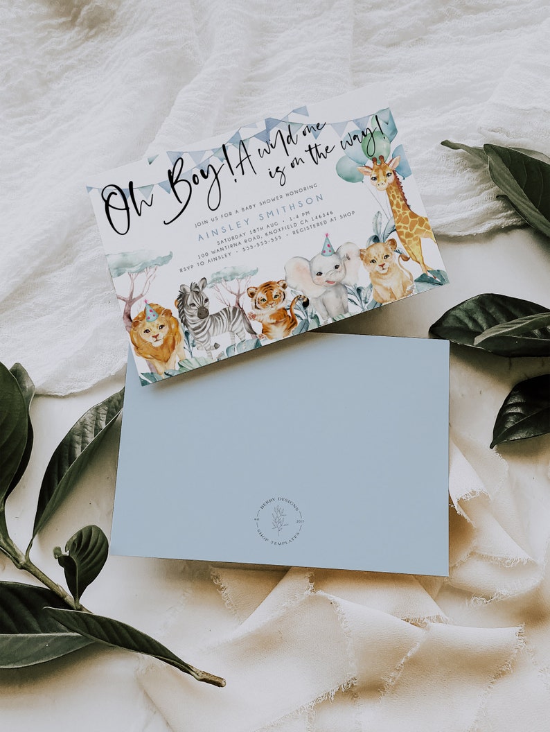 Oh Boy Safari Baby Shower Invitation Editable Template Etsy