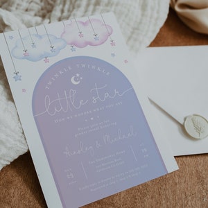Gender Reveal Invitation, Twinkle Twinkle Little Star Gender Reveal Invite, Moon & Stars Theme, Boho Baby Shower, Printable, Evite, BD166