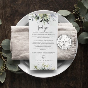 Watercolor Greenery Wedding Thank You Note Template, Rustic Wedding Place Setting Thank You, Table Card, Editable Instant Download - BD90