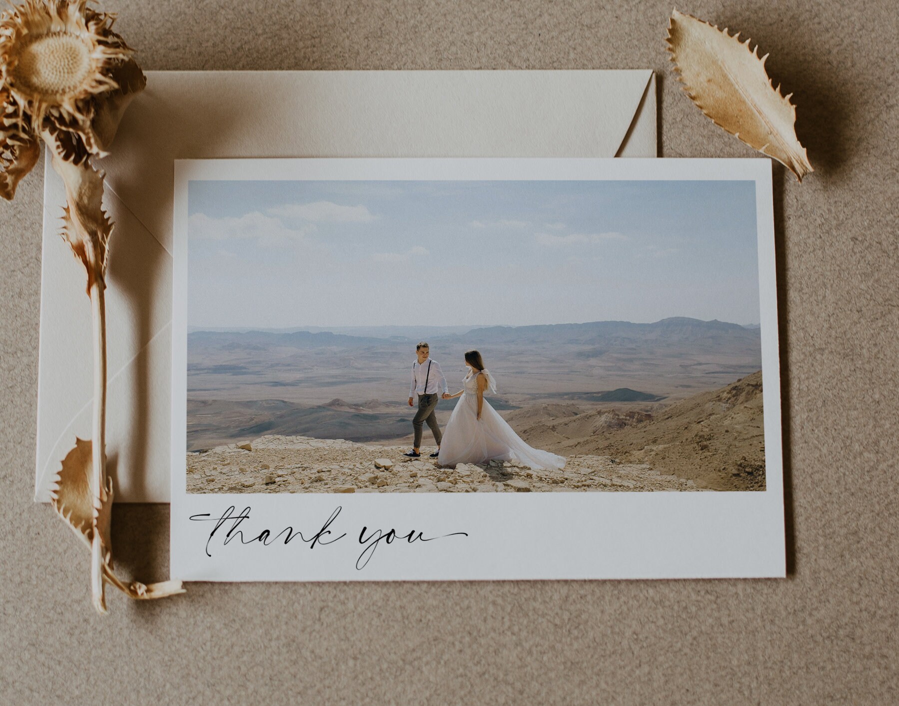 Minimalist Wedding Thank You Card With Photo, Printable Thank You ...