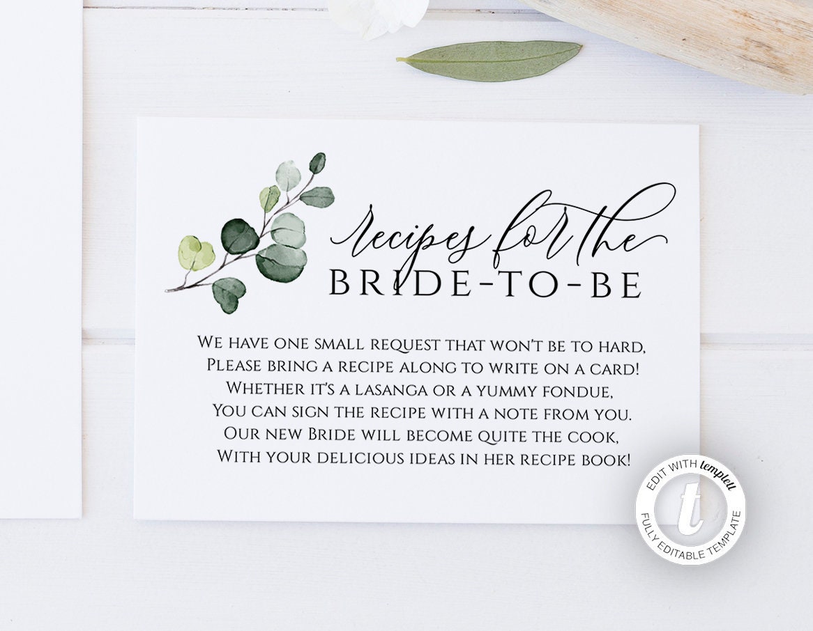 Paper Recipe Card For The Bride Bridal Shower Recipe Card Set Bring A 