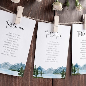 Sitzplan Vorlage für die Berghochzeit, rustikale Hochzeit, Hochzeit am See, bearbeitbare Sitzplatzkarten, Sitzplan, Sofort Download, Wald, BD124