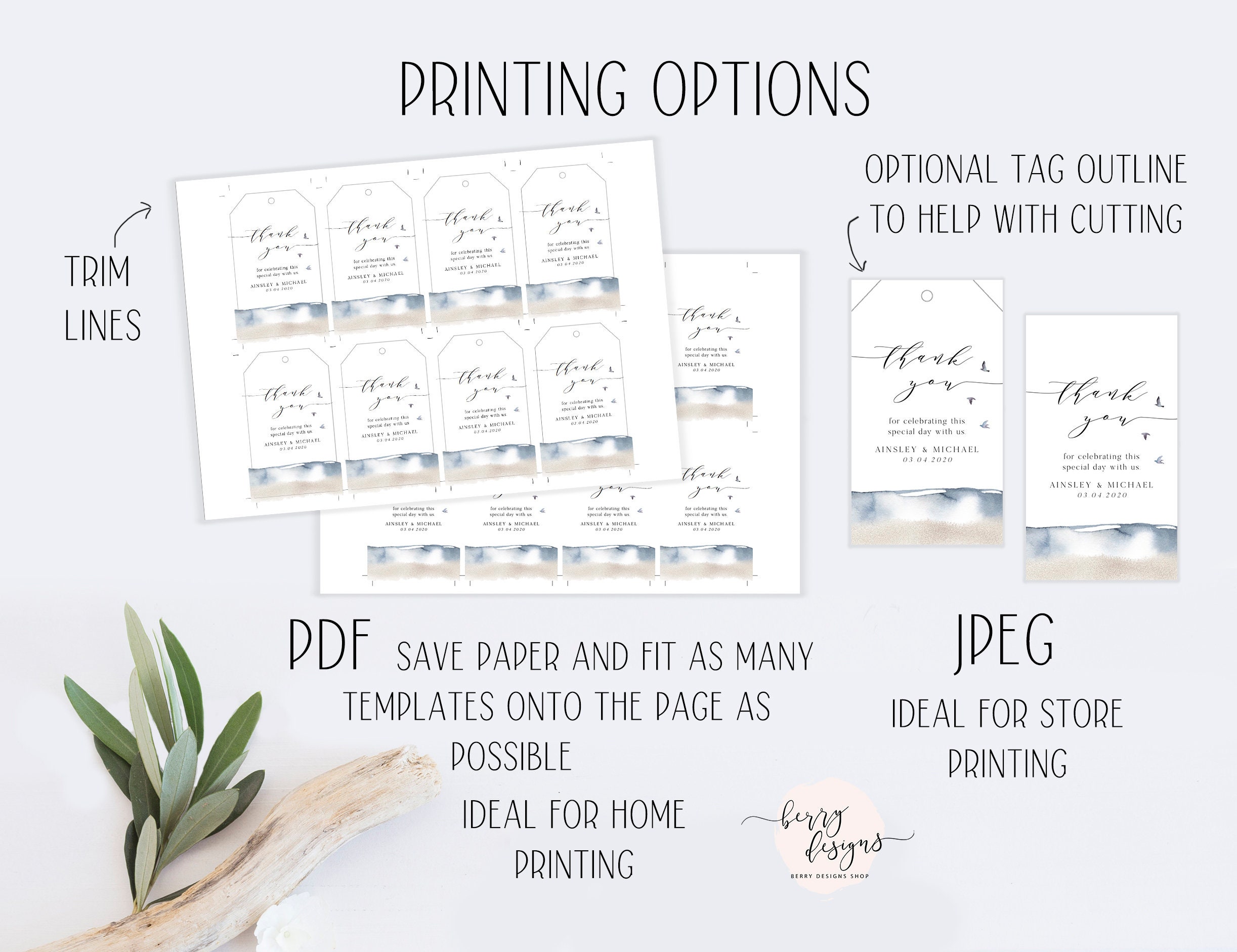 Beach Wedding Thank You Tag Template Ocean Wedding Favor Etsy