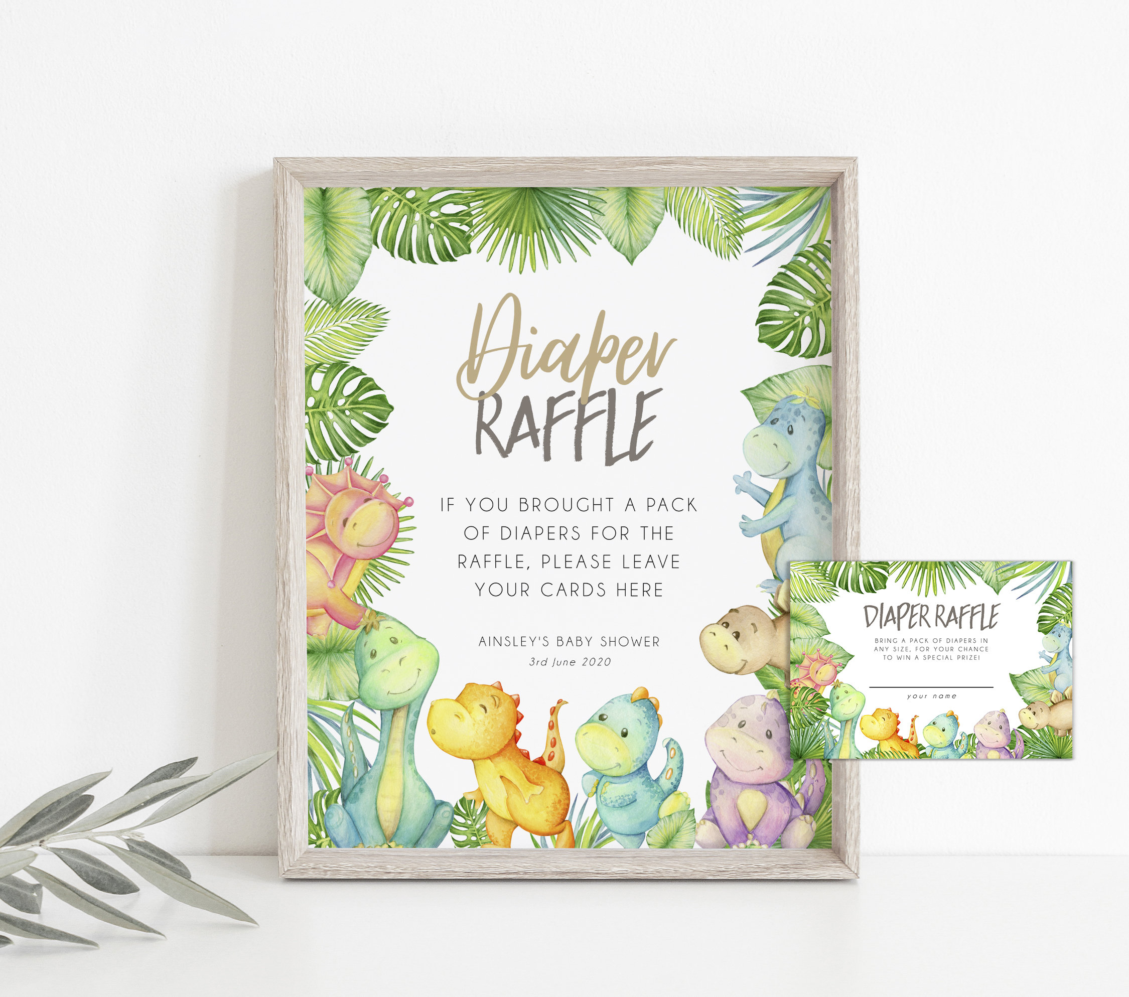 Inkdotpot Dinosaurier Babyparty-Einladungen – Set Von 30 Karten Mit Windel-Raffle & Buch-Anfrage, Dschungeltier-Design