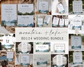 Mountain Wedding Bundle, Lake Wedding Template Bundle, DIY Wedding Download, Rustic Wedding Printable Invitation Bundle, Woodland Pine BD124