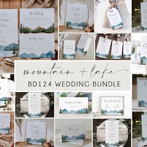 Mountain Wedding Bundle, Lake Wedding Template Bundle, DIY Wedding Download, Rustic Wedding Printable Invitation Bundle, Woodland Pine BD124