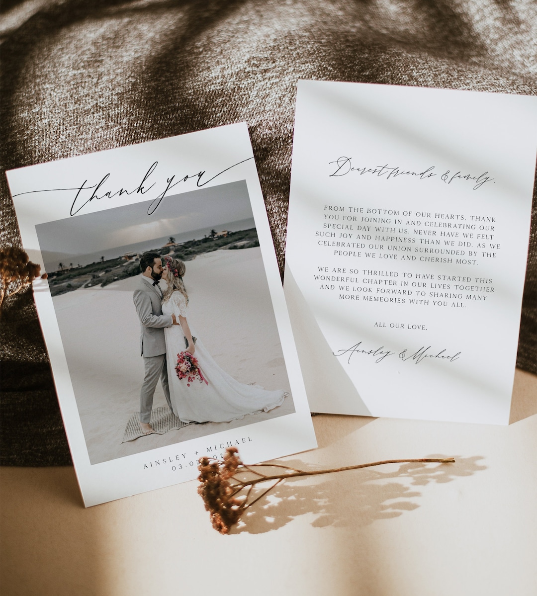 Minimalist Photo Thank You Wedding Card, Editable Template, Minimal ...
