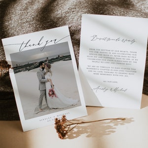 Tarjeta de agradecimiento con foto minimalista para boda, plantilla editable, descarga instantánea, tarjeta de agradecimiento con foto para boda n.° 3