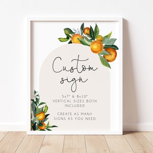 Little Cutie Editable Custom Sign Template, Citrus Gender Neutral Baby Shower Signage, Orange Baby Shower Custom Sign, Printable Sign, BD167