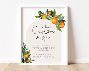 Little Cutie bewerkbare aangepaste bordsjabloon, citrus genderneutraal babyshower bewegwijzering, oranje babyshower aangepast bord, afdrukbaar bord, BD167