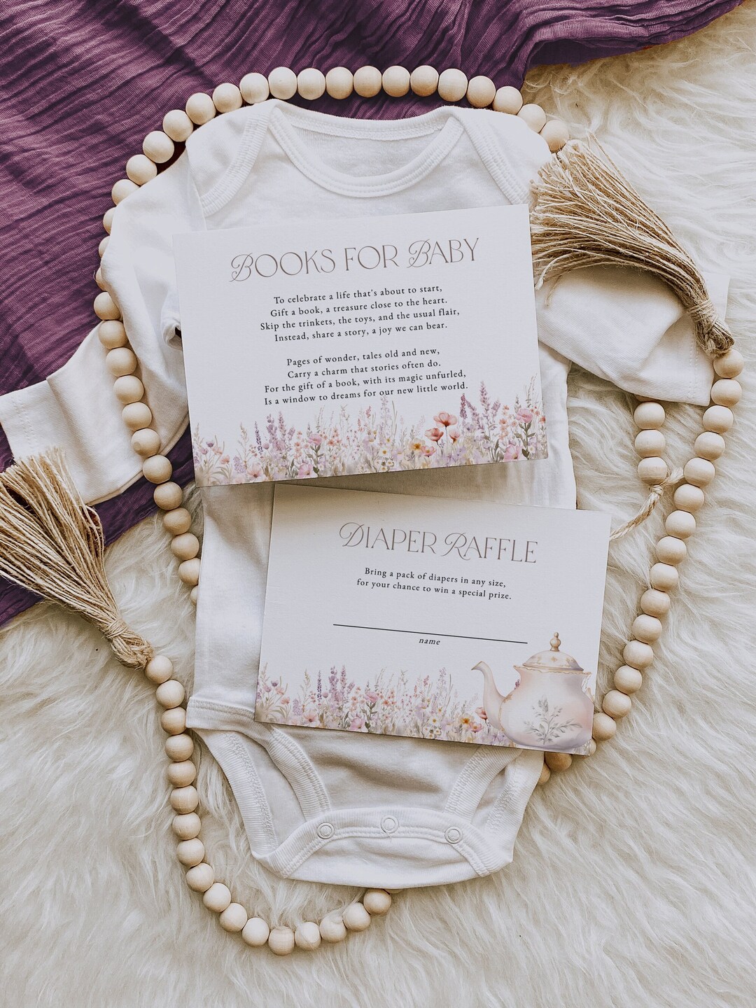 Blush Pink Tea Party Books for Baby & Diaper Raffle Card Inserts ...