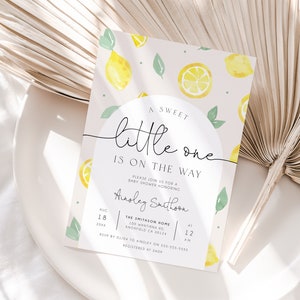 A Sweet Little One is on the Way, Lemon Baby Shower Editable Invitation, Citrus Baby Shower Invitation, Gender Neutral Shower, Evite, BD174
