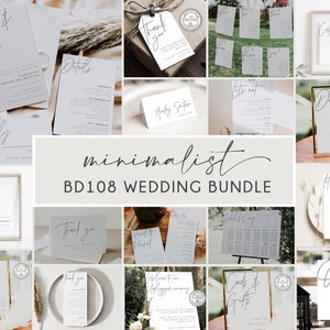 Minimalist Wedding Bundle, Modern Wedding Template Bundle, DIY Wedding Download, Simple Black & White, Printable Invitation Bundle, BD108 image 1