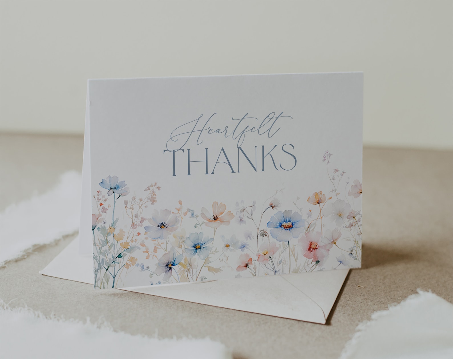 Blue Wildflower Thank You Card Template, Dusty Blue Watercolor Floral ...