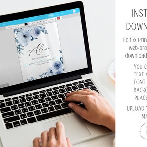 Dusty Blue Advice Sign Template, Blue Floral Bridal Shower Signs, Editable Sign, Rustic Bridal Shower, Printable Sign Instant Download- BD93 image 4