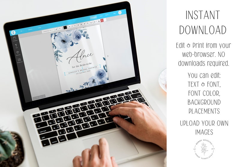 Blue Floral Bridal Shower Signs Rustic Bridal Shower Editable Sign Dusty Blue Advice Sign Template Printable Sign Instant Download- BD93