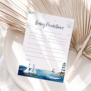 Kaartsjabloon nautische babyvoorspelling, Ahoy it's a Boy voorspellingen babyshowerspel, afdrukbare gamekaart, blauwe babyshower, jongen, BD186