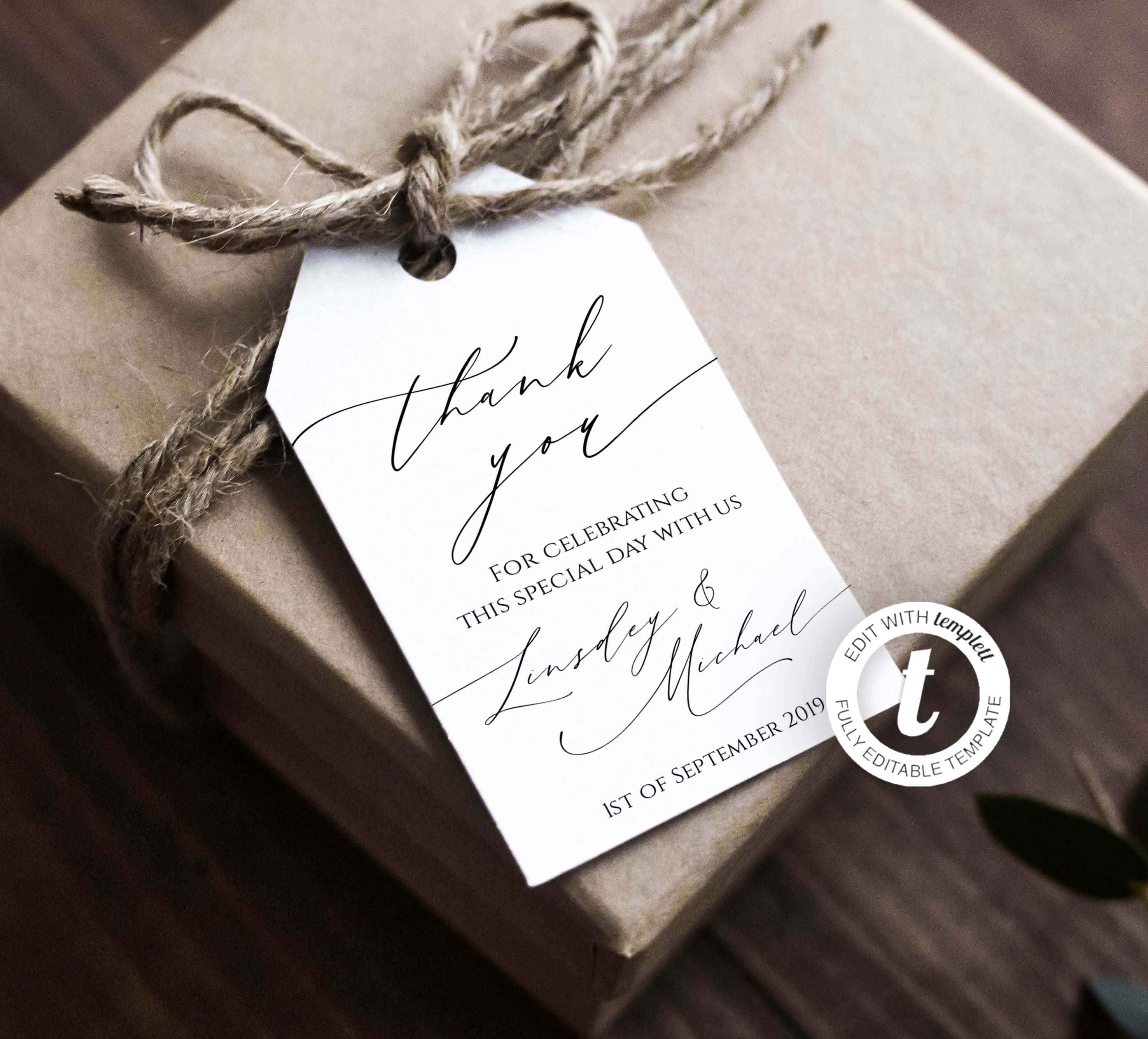 Rustic Wedding Thank You Tag Template, Wedding Favor Tags, Printable ...
