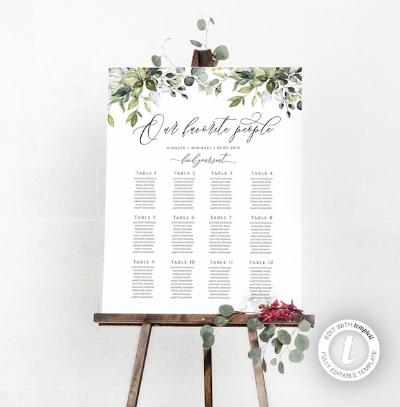 Wedding Seating Chart Poster Template Editable Our Favorite Etsy