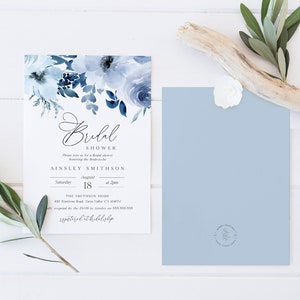 Dusty Blue Bridal Shower Editable Invitation Template, Blue Floral ...