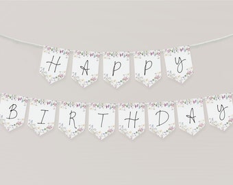 Wildflower Birthday Banner Template, Wildflower Party Decoration, Printable Floral Birthday Banner, Girls 1st Birthday, Printable, BD172