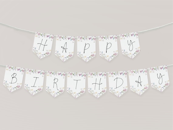 Wildflower Birthday Banner Template, Wildflower Party Decoration, Printable Floral Birthday Banner, Girls 1st Birthday, Printable, BD172