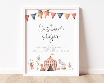 Circus Custom Sign Template, Circus Birthday Party Editable Sign, Carnival Themed Birthday Sign Decor, Create Your own Sign, Printable BD176