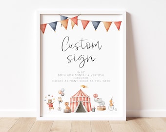Plantilla de letrero personalizado de circo, letrero editable para fiesta de cumpleaños de circo, decoración de letrero de cumpleaños con temática de carnaval, crea tu propio letrero, imprimible BD176