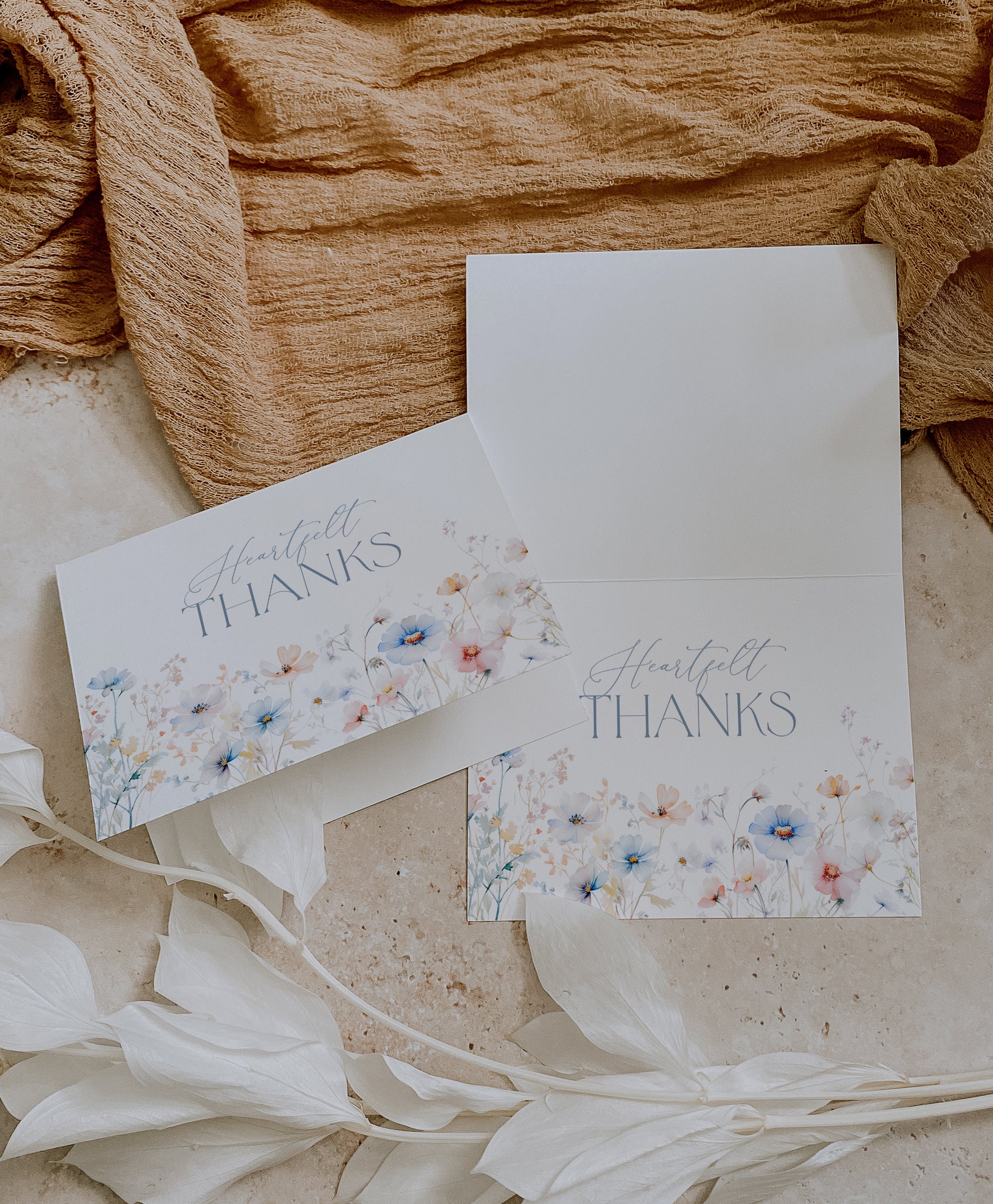 Blue Wildflower Thank You Card Template, Dusty Blue Watercolor Floral ...