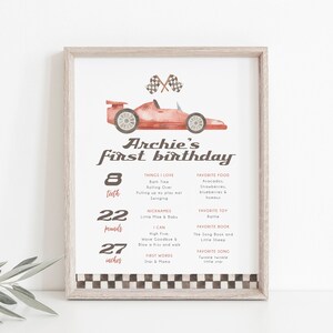 Race Car Milestone Birthday Poster, Red Race Car 1st Birthday Board, Car Themed First Birthday Sign, Printable Milestone Poster, BD159