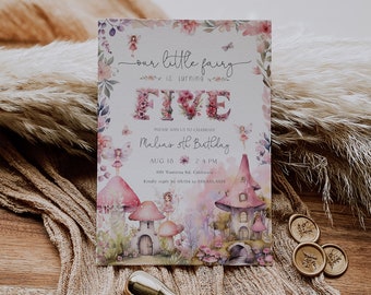 Fairy 5th Birthday Party Editable Invitation, Our Little Fairy Fifth Birthday Invite, Girls 5th Birthday Printable Fairy Invite, BD189