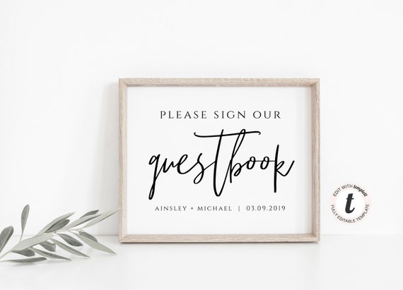 Guestbook Editable Template Sign Please Sign Our Guestbook - Etsy