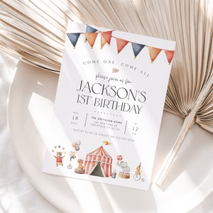 Circus Birthday Invitation Template, Carnival Birthday Invite, Circus Themed Invite, Editable Birthday Invitation, Printable Invite, BD176