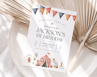 Circus Birthday Invitation Template, Carnival Birthday Invite, Circus Themed Invite, Editable Birthday Invitation, Printable Invite, BD176