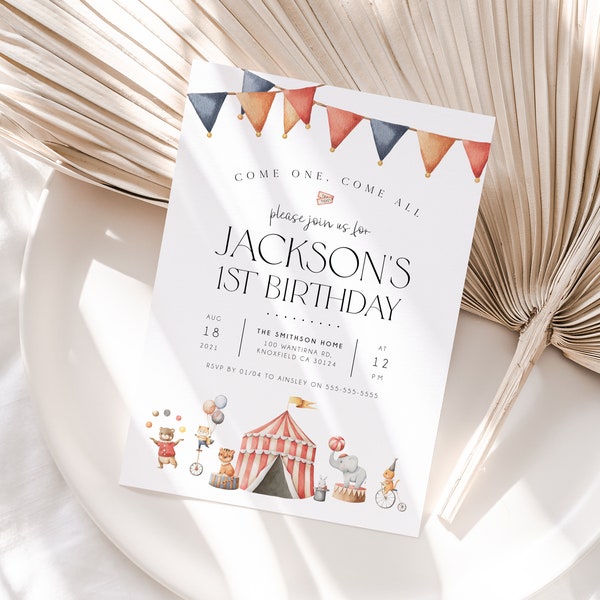 Circus Birthday Invitation Template, Carnival Birthday Invite, Circus Themed Invite, Editable Birthday Invitation, Printable Invite, BD176