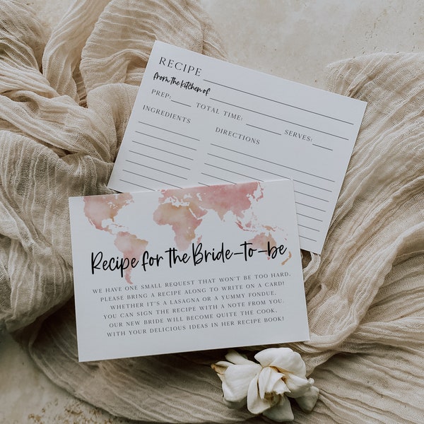 Travel Themed Recipe For the Bride-to-Be Card Inserts, Adventure Bridal Shower Themed Recipe Cards, Printable Recipe Cards, Travel, BD187