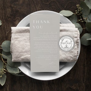 Plantilla minimalista de agradecimiento para boda en beige, moderna tarjeta de agradecimiento para mesa de boda, descarga instantánea editable - BD91