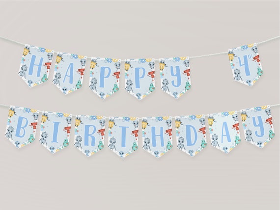robot birthday banner template happy birthday sign template etsy