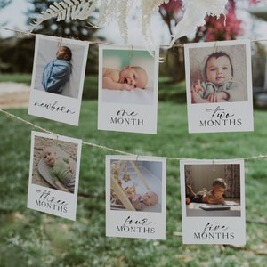Banner fotográfico moderno para el primer año, fotos minimalistas de primer año, tarjetas imprimibles de hitos mensuales para el primer año del bebé, n.° 2