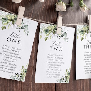 Wedding Seating Chart Template, Rustic, Greenery, Editable Seating Cards, Seating Plan, Instant Download, Eucalyptus, Watercolor BD44