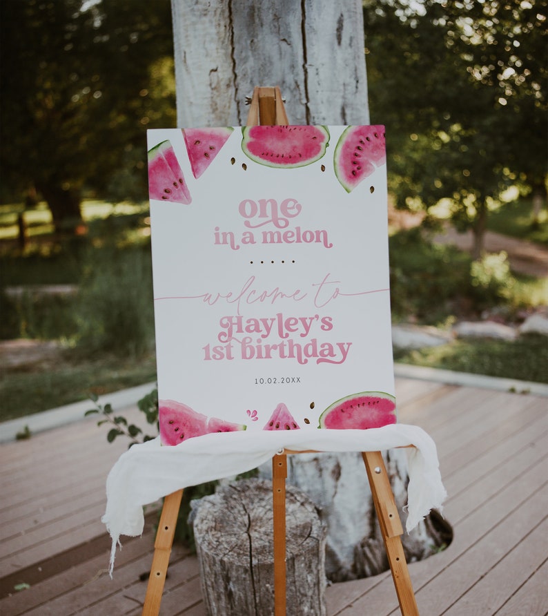Watermelon Welcome Sign Template One in a Melon Welcome Sign - Etsy