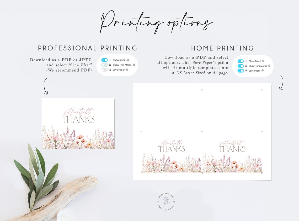 Pink Wildflower Thank You Card Template, Blush Watercolor Floral ...