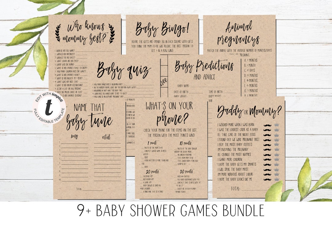 10  Baby Shower Editable Games Bundle Editable Templates Kraft 10  Baby Shower Editable Games Bundle Editable Templates Kraft