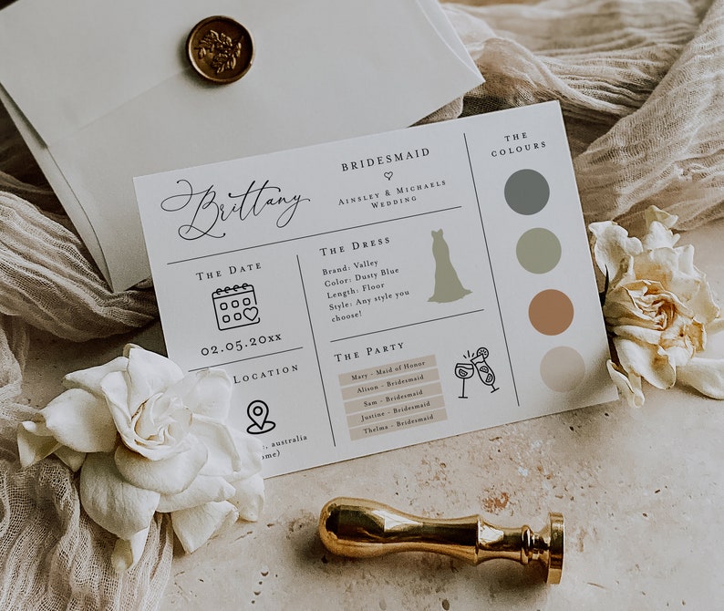 Bridesmaid Info Card, Minimalist Bridal Party Information Card, Custom Bridesmaid Proposal Card, Bridesmaid Infographic Card, Printable 1 image 4