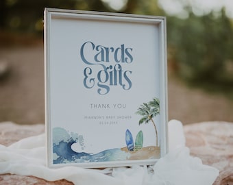 Ocean & Surf Cards and Gifts Sign Template, Beach Themed Baby Shower Signage, Ocean Baby Shower, Printable Sign, Download, Summer, BD160