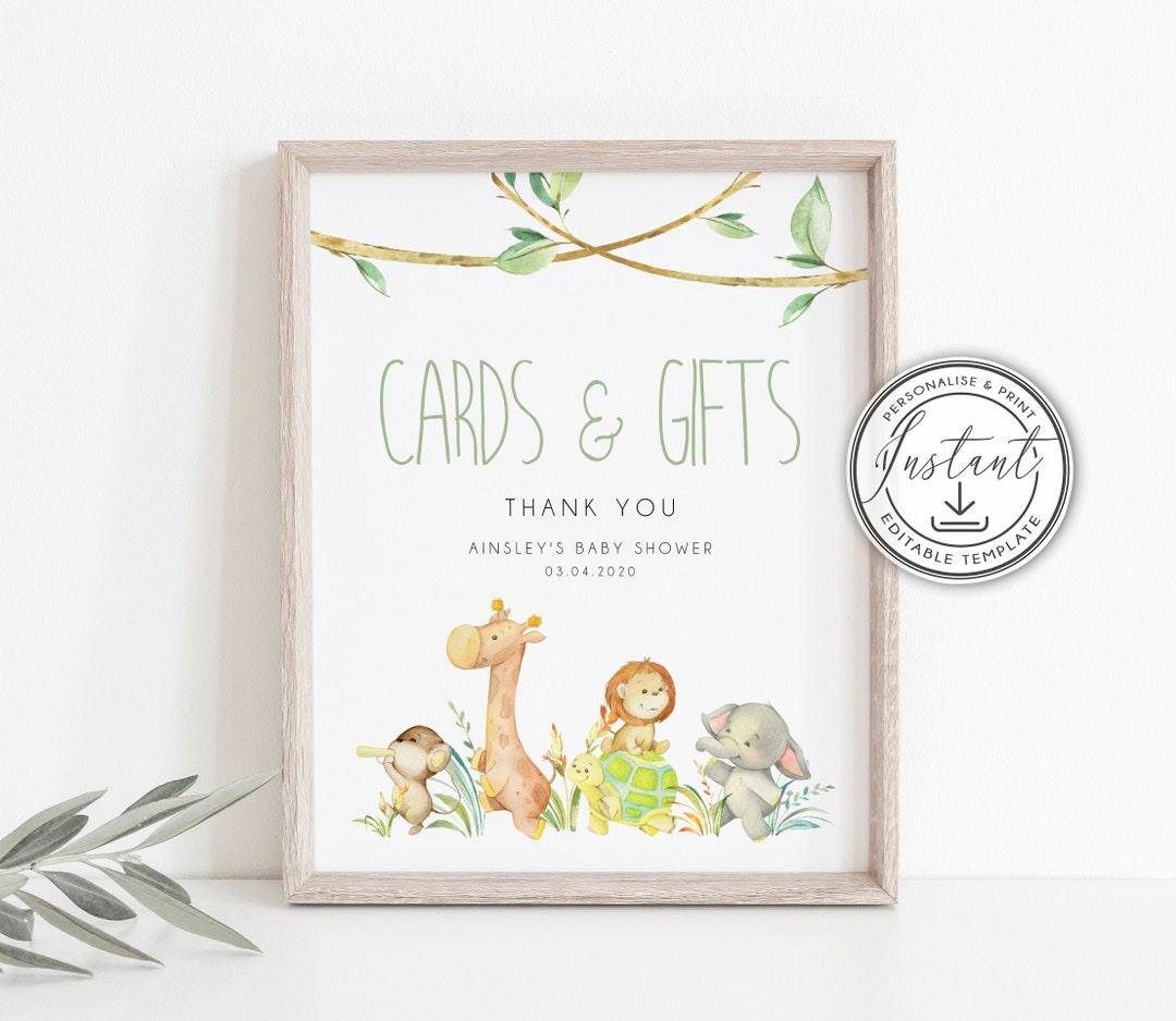 Jungle Cards & Gifts Baby Shower Sign Template, Jungle Themed Baby