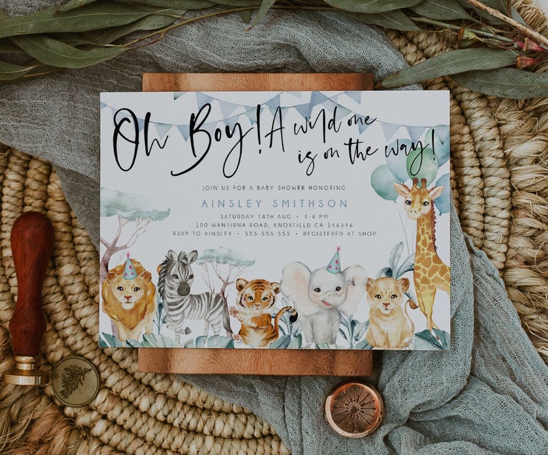 Oh Boy Safari Baby Shower Invitation Editable Template Etsy