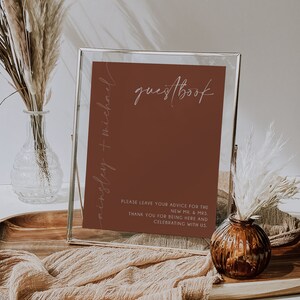 Boho Guestbook Terracotta Wedding Sign, Editable Sign, Burnt Orange, Cinnamon, Bohemian Rust, Instant Download, Printable Sign, BD129
