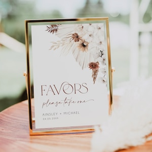 Boho Floral Favors Sign Template, Bohemian Wedding Sign, Beige Floral & Terracotta Wedding Decor, Printable Sign, Minimalist Wedding, BD156